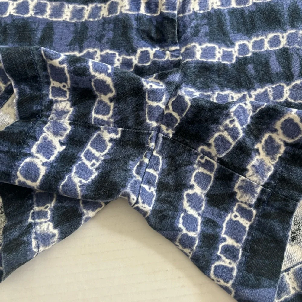J.Crew Linen Blend Blue White Tie Dye Chain 4.5” Shorts Pockets Women’s size 8‎